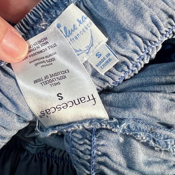 Women’s Smocked Tank Top Size S Ruffle Short Crop Solid Blue Shirt Cottage - Picture 7 of 7